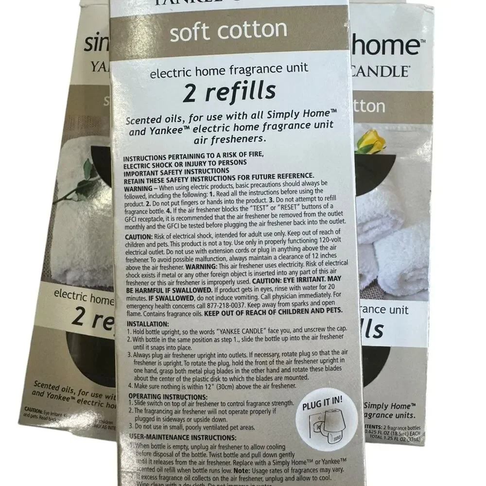 NEW Yankee Candle simply home ScentPlug Refills - soft Cotton - Set of 6 - NIB